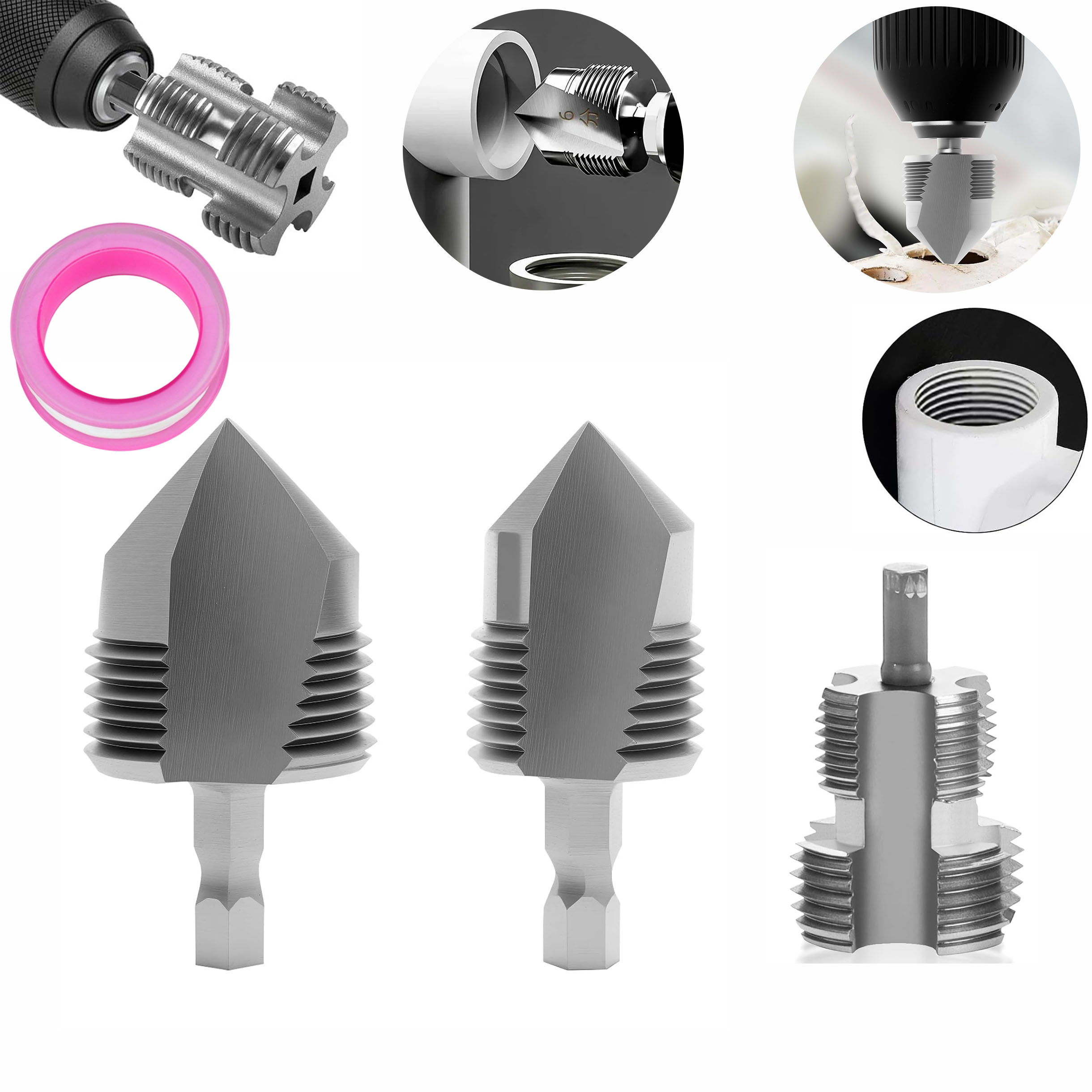 Power Tools Plumbing - PVC Boru Tornavida Seti, Diş Sızdırmazlık